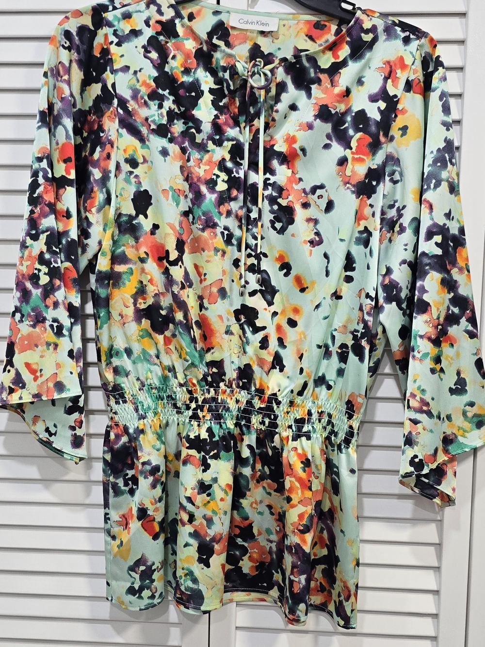 Calvin Klein Women's Mint Floral Print Cinched Waist Dress